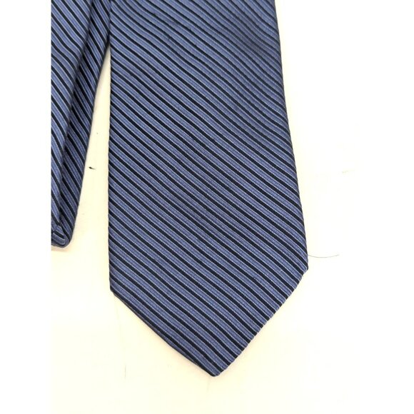 Daniel Cremieux Men Silk Necktie Two Tone Blue Narrow Stripe Standard 60 Inch - Picture 2 of 6